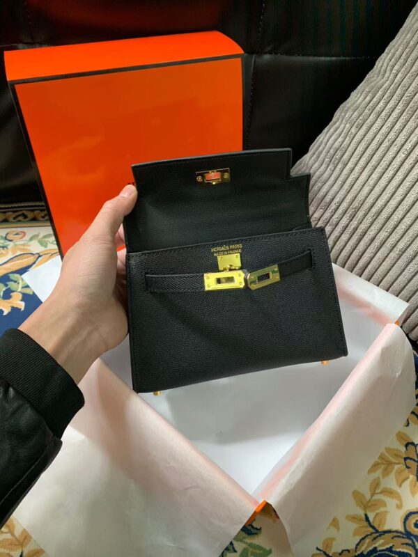 HERMES，エルメス ミニケリー2代 ブラックゴールド ハンドバッグ クラシックで豪華なスタイル - 图片 3